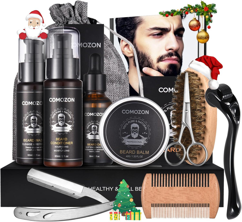Coffret Barbe Homme 12-en-1 – Soin Premium avec Huile, Shampoing, Brosse & Accessoires
